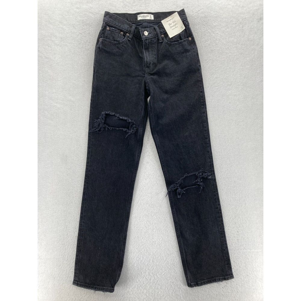 Abercrombie & Fitch Jeans Women's 25/0 The 90's Straight Black‎ Distressed Denim